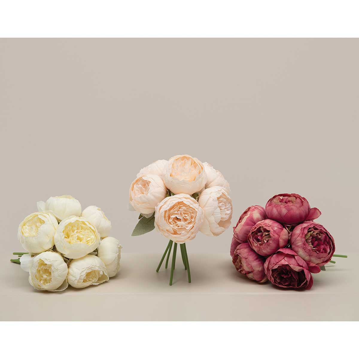 BUNDLE OF 7 PEONY CHAMPAGNE 3IN X 10IN POLYESTER TIED WITH RAFFI